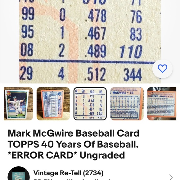 Mark McGwire Baseball Card
TOPPS 40 Years Of Baseball.
*ERROR CARD* Ungraded - Picture 3 of 5